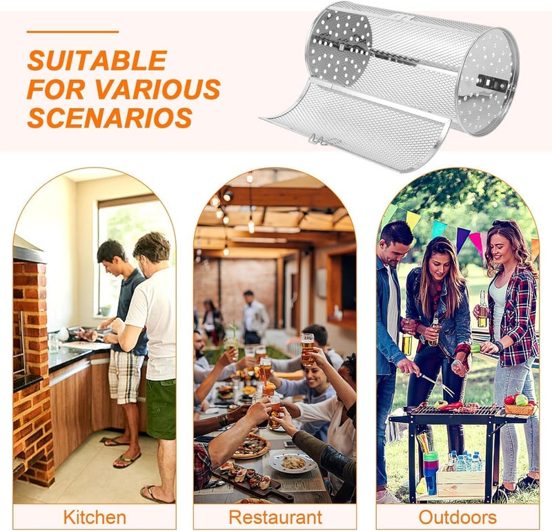 Grilldent Rotatable Grilled Cage Air Fryer Oven Basket,360 Degree Heating Rotating Cages Rotisserie Basket for Baking Nuts, Coffee Beans, Peanut or BBQ Roaster Tool, Food Grade Stainless Steel (140mm*250mm) - Image 3